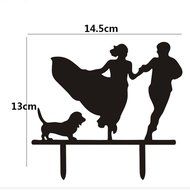 Ecape Acrylic Cake Topper of Engagement and Wedding with Bride and Groom and Their Lovely Cat Pack of 1 N29