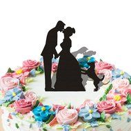 Ecape Acrylic Cake Topper of Engagement and Wedding with Bride and Groom and Their Lovely Cat Pack of 1 N30