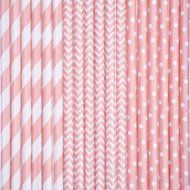 eBoot Pink Paper Straws 3 Patterns 75 Pieces with Happy Birthday Banner N5