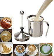 Amicc 400ml Stainless Steel Milk Frother Cappuccino Coffee Frother Double Froth Pump (400ml capacity) N2