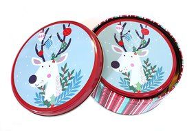 Christmas Holiday Round Nesting Cookie Gift Tins - Set of 2 - 6.5" x 3" and 6" x 2.5" N4