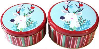 Christmas Holiday Round Nesting Cookie Gift Tins - Set of 2 - 6.5" x 3" and 6" x 2.5" N5