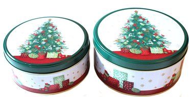 Christmas Holiday Round Nesting Cookie Gift Tins - Set of 2 - 6.5" x 3" and 6" x 2.5" N7
