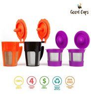GoodCups 2 Reusable K-Carafe and 2 Single Refillable K-Cup Coffee Filters Accessories for Keurig 2.0 N4