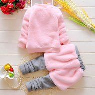 Baby Clothes,Laimeng Baby Infant Girls Cartoon Woolen Fur Winter Warm Set Thick Coat +Pants Clothes (6, White) N4