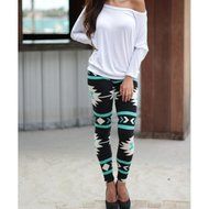 PHOTNO Skinny Geometric Print Stretchy Pants Leggings N31