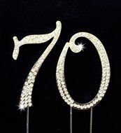 70th Birthday / Wedding Anniversary Number Cake Topper with Sparkling Rhinestone Crystals - 2.75