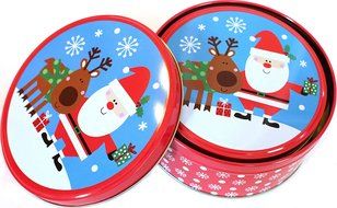 Christmas Holiday Round Nesting Cookie Gift Tins - Set of 2 - 6.5&quot; x 3&quot; and 6&quot; x 2.5&quot; N10