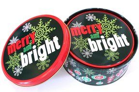 Christmas Holiday Round Nesting Cookie Gift Tins - Set of 2 - 6.5&quot; x 3&quot; and 6&quot; x 2.5&quot; N12