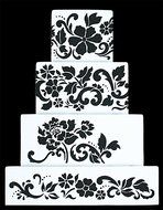 Designer Stencils C437 Floral Explosion Tier 4 Cake Stencil, Beige/semi-transparent