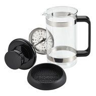 BonJour Coffee Borosilicate Glass French Press with Coaster &amp; Scoop, 12.7-Ounce, Riviera, Black N5
