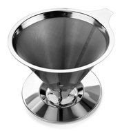 Agile-Shop Paperless Pour Over Cone Coffee Dripper, Stainless Steel Reusable Coffee Filter with Cup Stand (2 Cup) N3