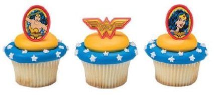 CakeDrake WONDER WOMAN WonderWoman (24) Plastic Cupcake Cake Party Favors RINGS