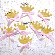 DOOXOO Gold glitter crown cupcake topper with pink bow. 1st birthday, princes, prince, custom number cupcake topper... N5