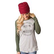 Casual Blouse,Morecome Women Fashion Letter Print Round Collar Cotton Long Sleeve Casual Tops N5
