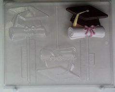 Cap &amp; ribbon-tied diploma shape G006 Graduation Chocolate Candy Mold