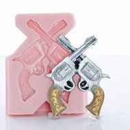 Crossed Pistol Silicone Mold Easy to use with Fondant, Chocolate, Candy, Resin, Metal Clay, Polymer Clay. N3