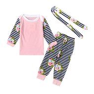 Newborn Baby Clothes,Laimeng Floral Print Long Sleeve Tops +Stripe Pants Outfits Set Clothes (80, Pink) N3