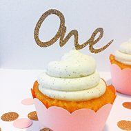 Gold Glitter One Cupcake Toppers - party supplies N2
