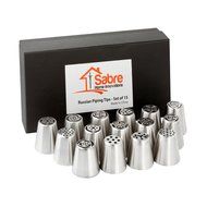 Russian Piping Tips 25 Piece Set Stainless Steel Professional Quality - 15 Nozzles + 10 Disposable Piping Bags... N4