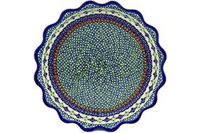 Polish Pottery Fluted Pie Dish 11-inch Gingham Flowers N3
