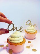 Gold Glitter One Cupcake Toppers - party supplies N3