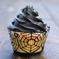 Cupcake Wrappers Haunted House x50pcs. 3 Halloween wraps to choose in shimmering black (Scary Houses) N17