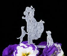 LOVENJOY with Gift Box Love Her Love Her Dog Silhouette Acrylic Wedding Engagement Cake Decoration Topper Black... N11