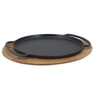 Essenso Chambery Specialty Cast Iron Pizza Pan with Wooden Trivet Tray with Four-Layer Enamel Interior and Exterior... N3
