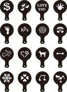 Sealike 16 Pcs Coffee Barista Stencils Template Cappuccino Art Stencils Strew Pad Spray with Stylus