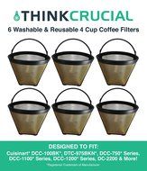 6 Cuisinart GTF-4 GTF4 Gold Tone Washable &amp; Reusable Coffee Filter for Cuisinart 4-Cup Coffeemakers, Designed...
