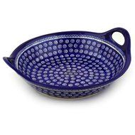 Polish Pottery Bowl with Handles 16-inch Cobalt Swirl