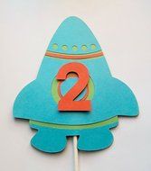 Rocket ship space cake topper 5 inches with age space birthday party- by Singing Honey Bee Designs N2