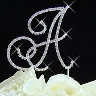 Full Crystal Monogram Wedding Cake Toppers Silver Initial Letter N3