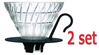 2 set Hario VDGN-02B V60 New Glass Coffee Dripper 02, Black 4-ounces