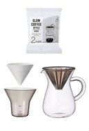 Two Cup Carafe Coffee Set by Kinto Japan for "Slow" Coffee with Extra Filters (Total of 80 Filters)