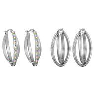 HooAMI Stainless Steel Womens Double Oval Hoop Earrings with Clear CZ Crystal N12