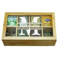 Personalized Wooden Tea Box Storage Organizer Caddy and Tea Bag Holder, Engraved Gift for Housewarming, Kitchen... N4