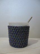 Handmade Crochet Ice Cream Pint Cozy in Blue, Purple and Green Tweed N3