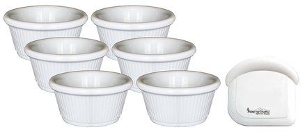 Clipper Fluted Round Stackable Small Melamine Condiment Ramekins with Pan Scraper, White (12-Pack, 2 Ounce) N13