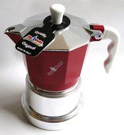 Top Moka: "Top" Aluminium Coffee Maker, Red with Silver Boiler Chamber, 3-Cups [ Italian Import ]