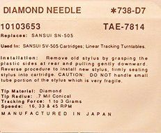 TURNTABLE STYLUS NEEDLE for Sansui SN-505 SV-505 M70 Linear Tracking 738-D7 N4