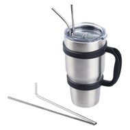 Morecome 30 Oz Stainless Steel Insulated Tumbler Mug Handle+ Straws+Cleaning Brush+Splash Proof Lid N9