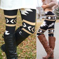 PHOTNO Casual Women Lady Skinny Geometric Print Stretchy Jegging Pants Slim Leggings N114