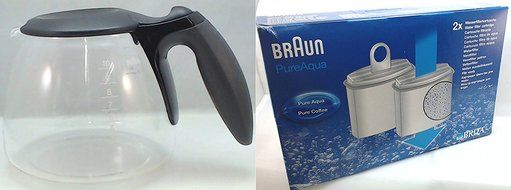 Braun Coffee Maker Carafe, AromaDeluxe, 0X63104704 & Water Filer 3112770 Kit