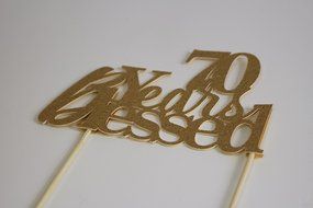 All About Details Gold 70-Years-Blessed Cake Topper N2