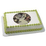 6 Inch Round - Mossy Oak Break-Up Deer Silhouette - Edible Cake or Cupcake Topper N2