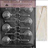 GOLF BALL LOLLY Sports Chocolate Candy Mold With &copy; Molding Instruction + 50 Lollipop Sticks