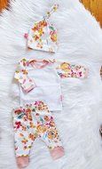 Clothes Set ,BeautyVan Newborn Baby Kid Flowers Print Long Sleeve Tops +Stripe Pants Cap Outfits Set (6M, White) N3
