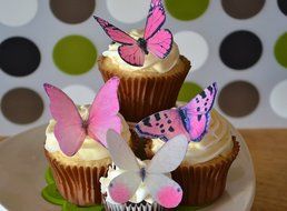 Edible Butterflies &copy; -Large Pink Set of 12 - Cake and Cupcake Toppers, Decoration